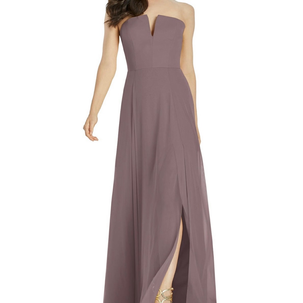 Dessy Strapless Notch Chiffon Maxi Dress